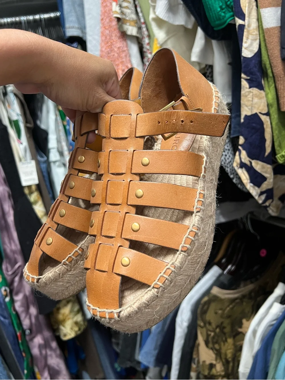 Tory Burch Tan Leather Strappy Espadrille Sandals